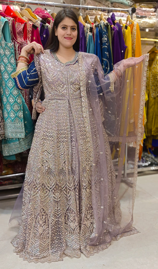 GRAPE WINE HAND WORK FRONT CUT DESIGNER LEHENGA