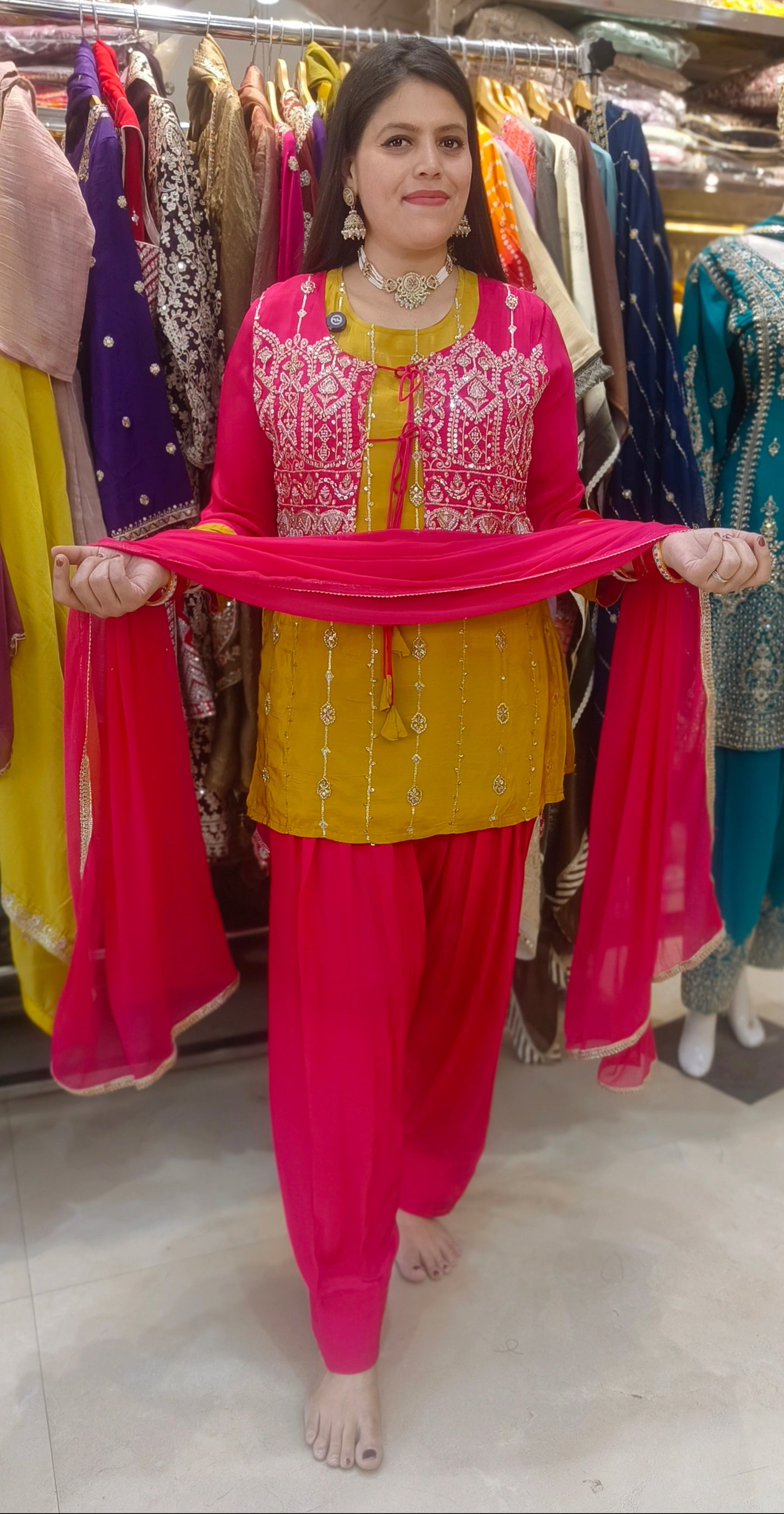 Designer Four Piece Suit With Jacket and Farshi Salwar