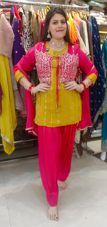 Designer Four Piece Suit With Jacket and Farshi Salwar