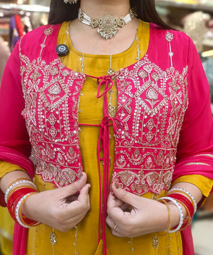 Designer Four Piece Suit With Jacket and Farshi Salwar