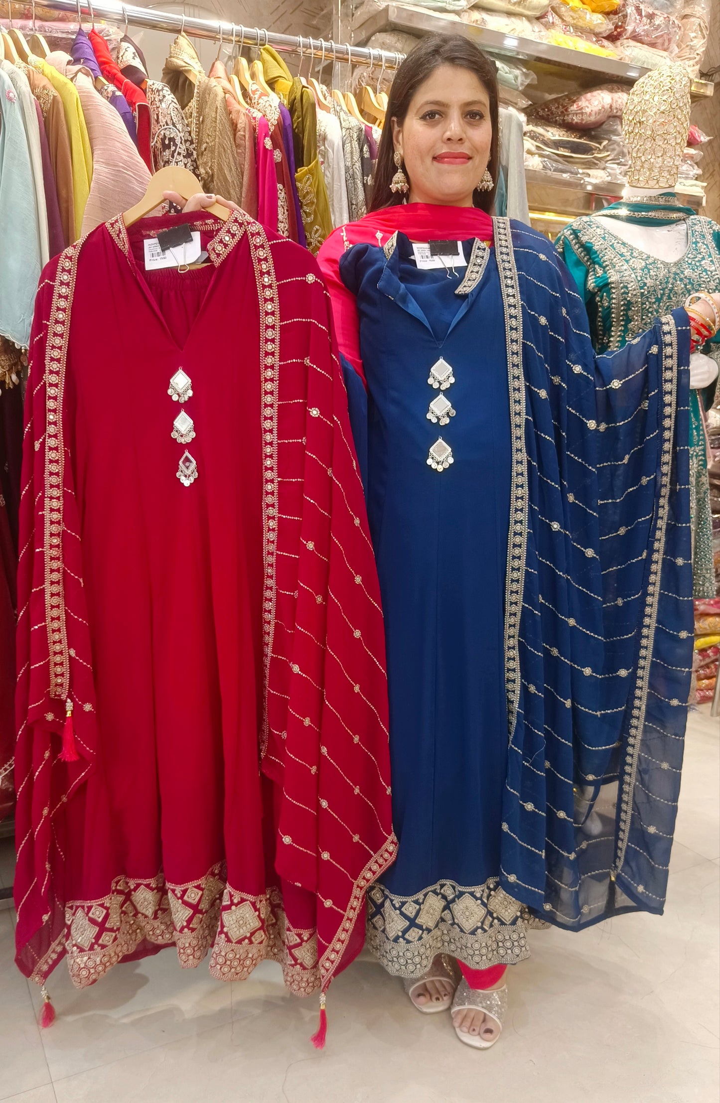Georgett Mirror Work Anarkali Suit With Heavy Dupatta