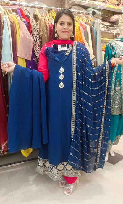 Georgett Mirror Work Anarkali Suit With Heavy Dupatta
