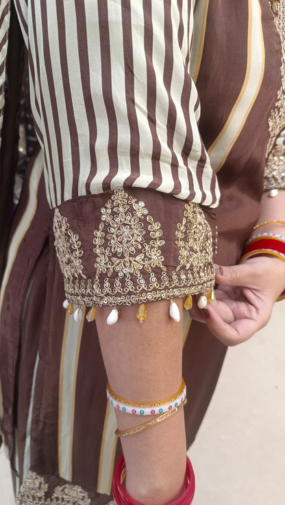 Designer Pure Crepe Suit With Zari Work (Chocolate)