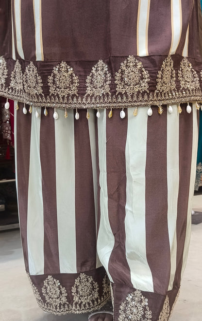 Designer Pure Crepe Suit With Zari Work (Chocolate)