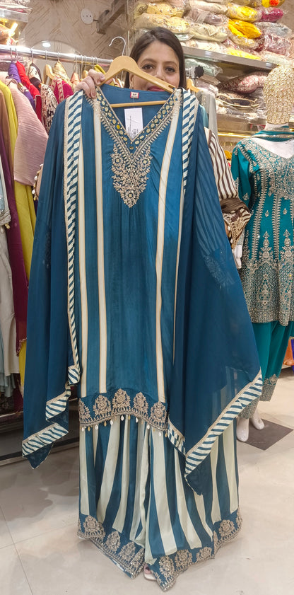 Designer Pure Crepe Suit With Zari Work (Blue)