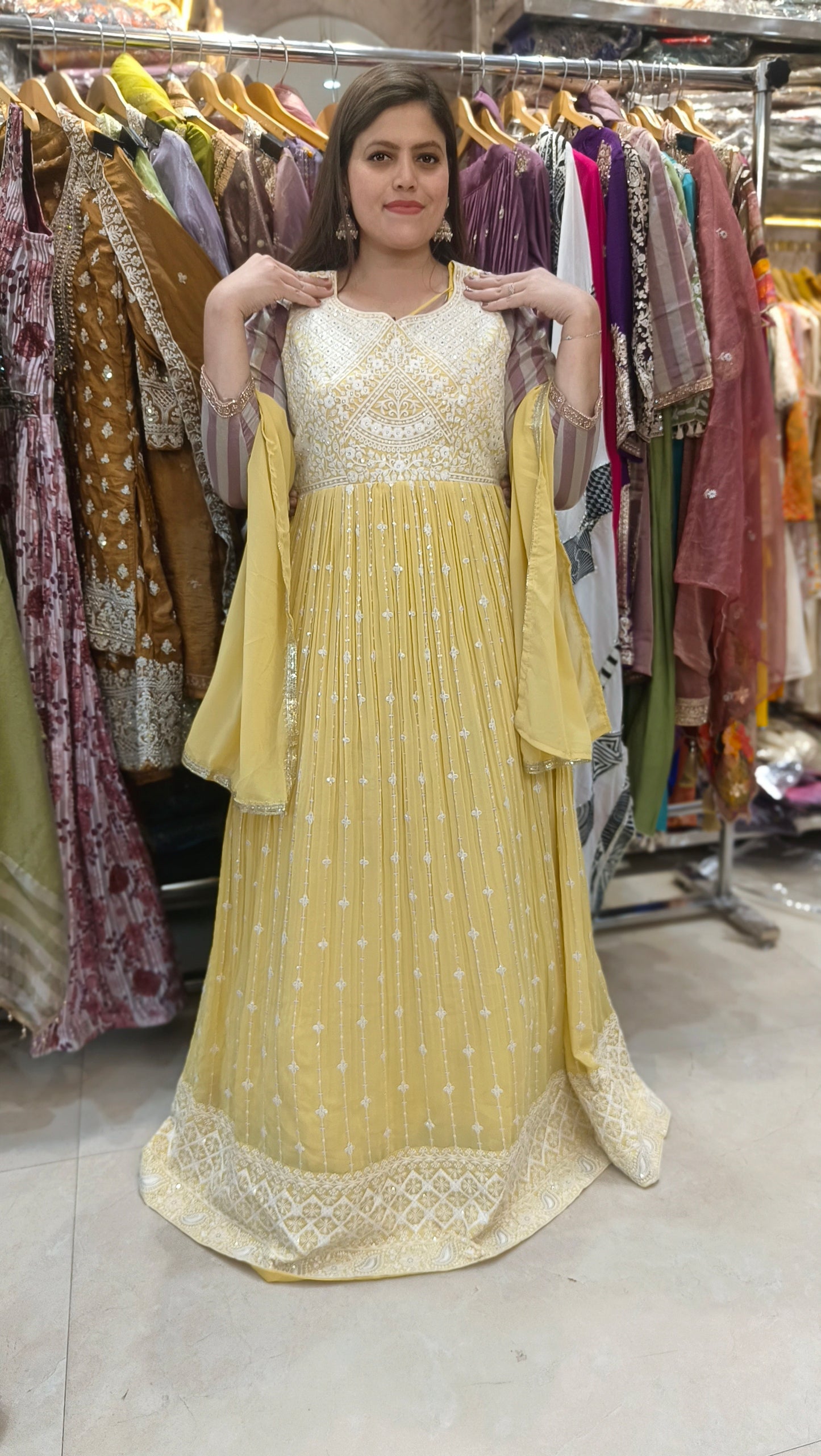 GEORGETTE GOWN WITH WHITE THREAD WORK