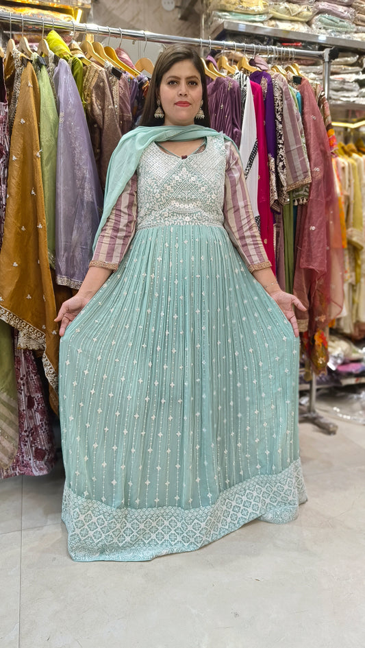 GEORGETTE GOWN WITH WHITE THREAD WORK