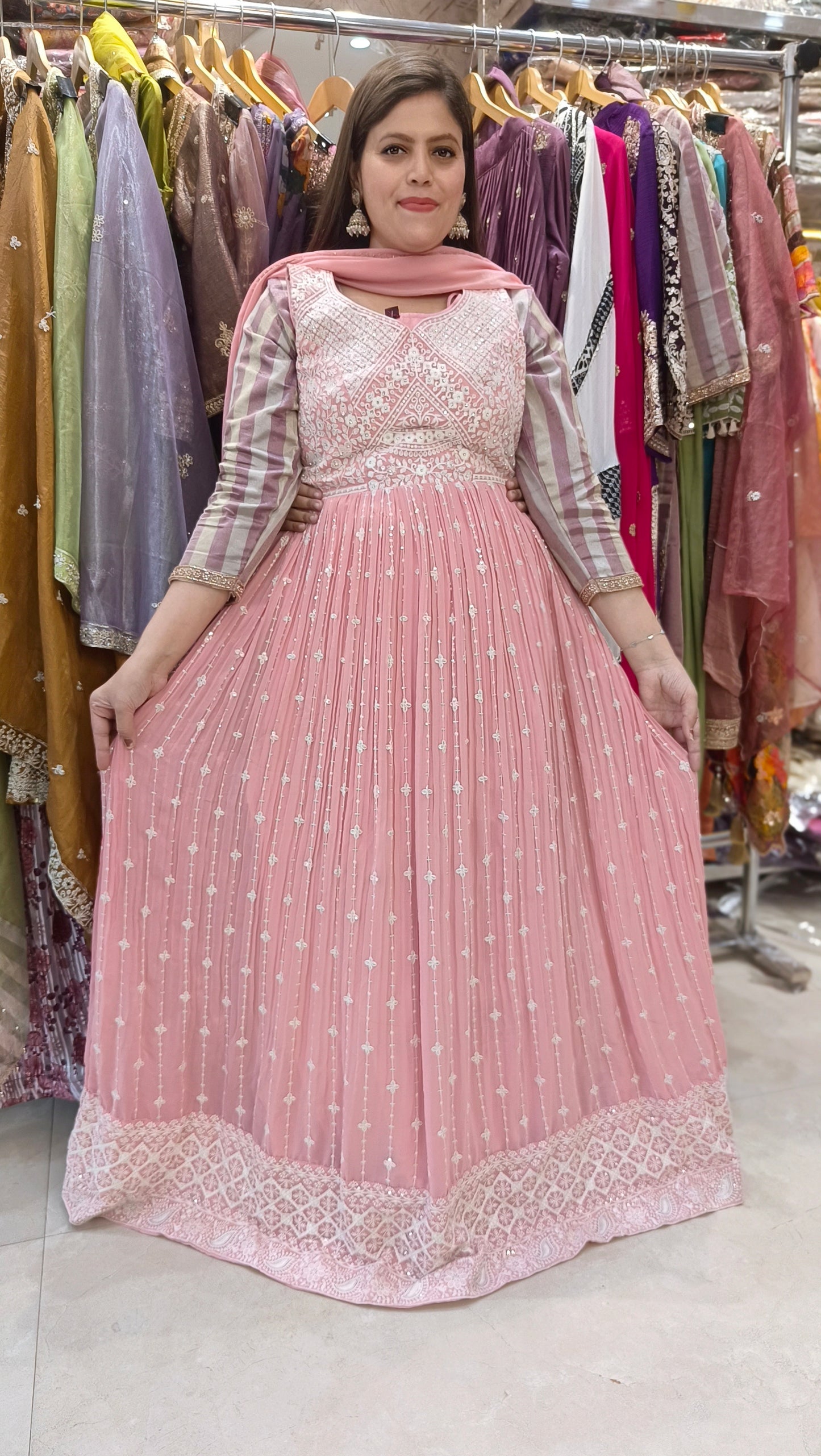 GEORGETTE GOWN WITH WHITE THREAD WORK