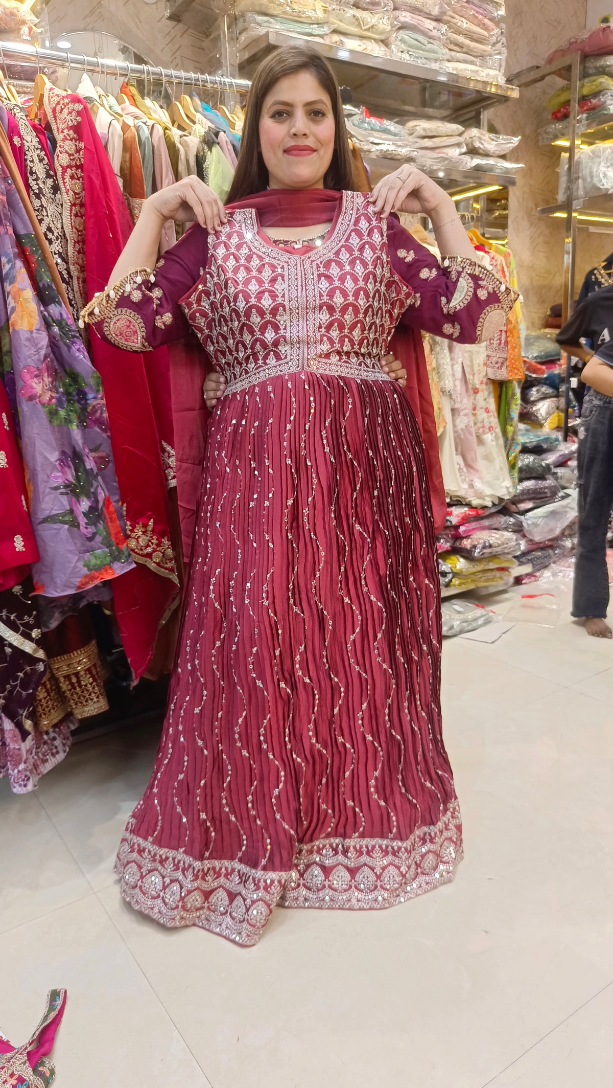 PURE GAJJI SILK PLATING DESIGN GOWN