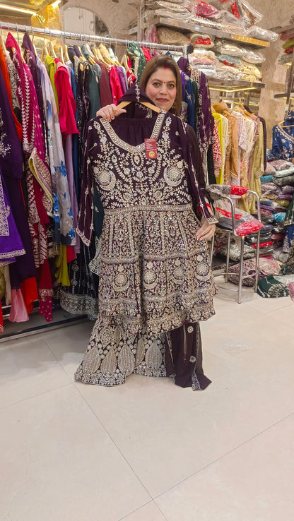 WEDING WERA FUL MIRROR AND ZARI WORK  WITH HEAVY SHRARA SUIT