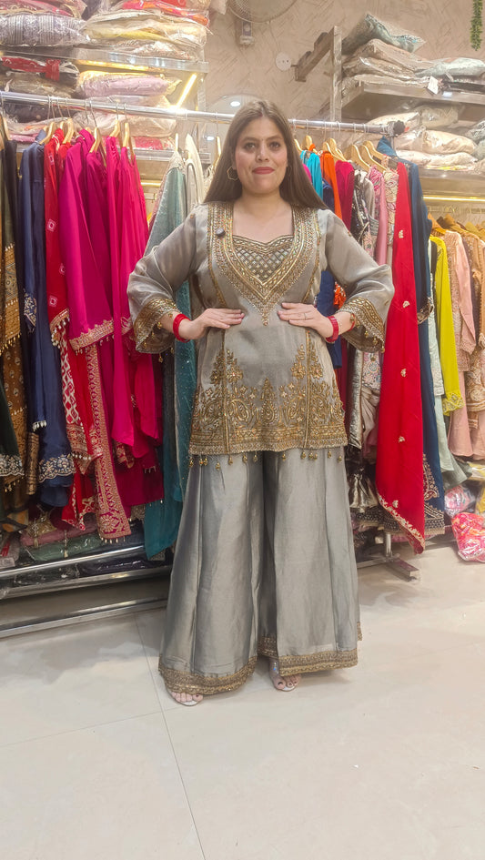 GREY WITH GOLDEN HANDWORK BUSTIER DESIGNER CORDSET