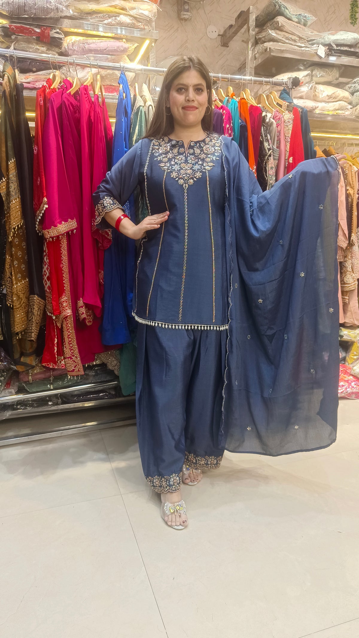 BEAUTIFUL PEMPLUM DESIGN HANDWORK FARSHI SALWAR SUIT