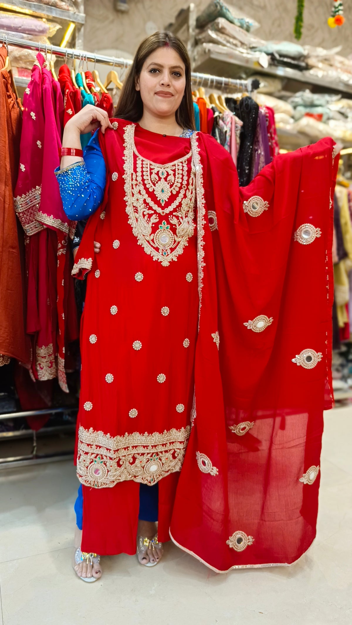 RED KARVACHAUTH SPECIAL BEAUTIFUL DUPPTA SUIT
