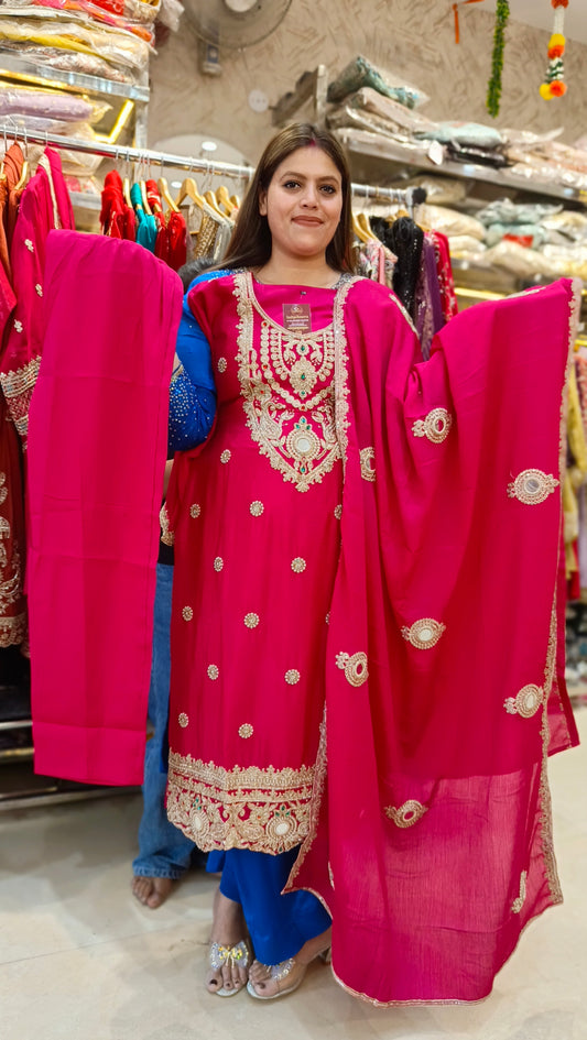 HOT PINK KARVACHAUTH SPECIAL BEAUTIFUL DUPPTA SUIT