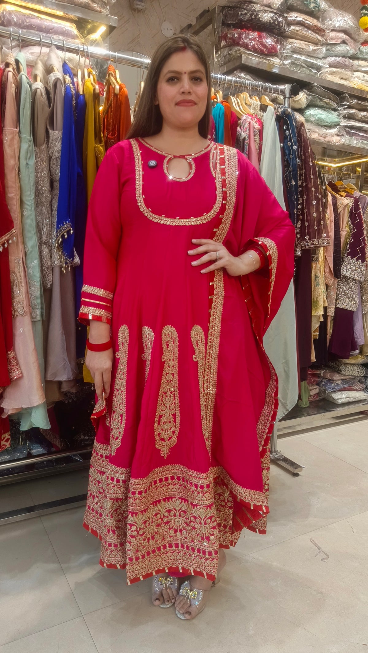 HOT PINK SABYASANCHI DESIGN LONG LENGTH ANARKALI