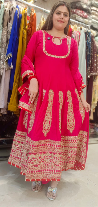 HOT PINK SABYASANCHI DESIGN LONG LENGTH ANARKALI