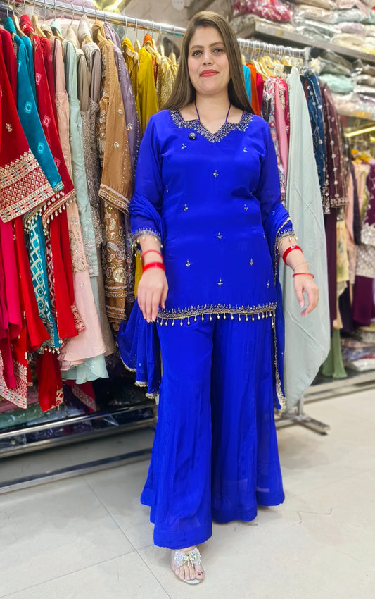 WEDDING WEAR NECK DESIGN SHORT SHIRT WITH BELL BOTTOM JAFFA