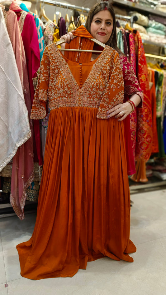 ORANGE FULL PEARL WORK DESIGNER ANARKALI