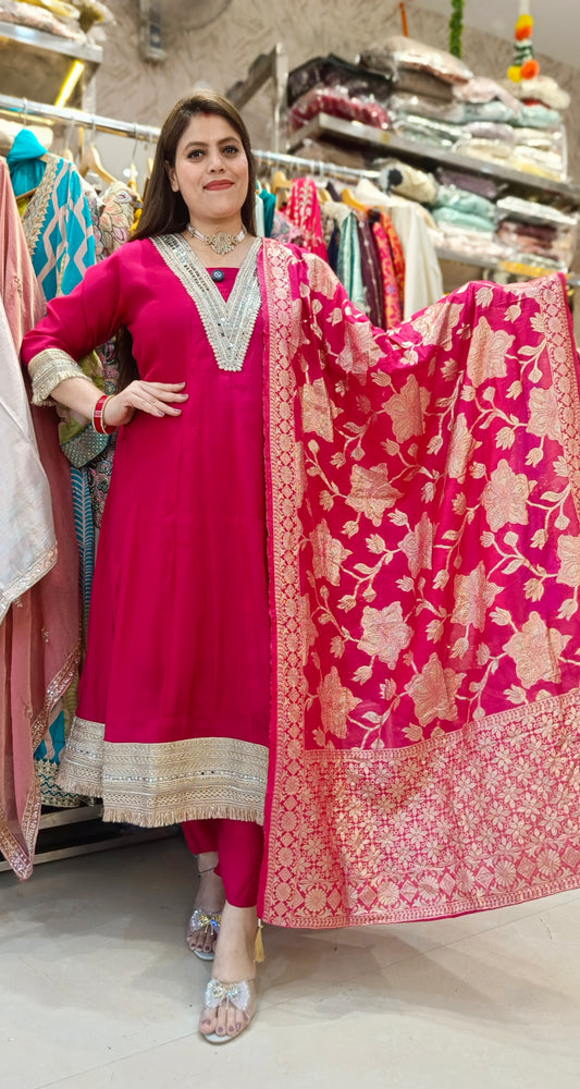 HOT PINK GOTA PATTI WORK ANARKALI