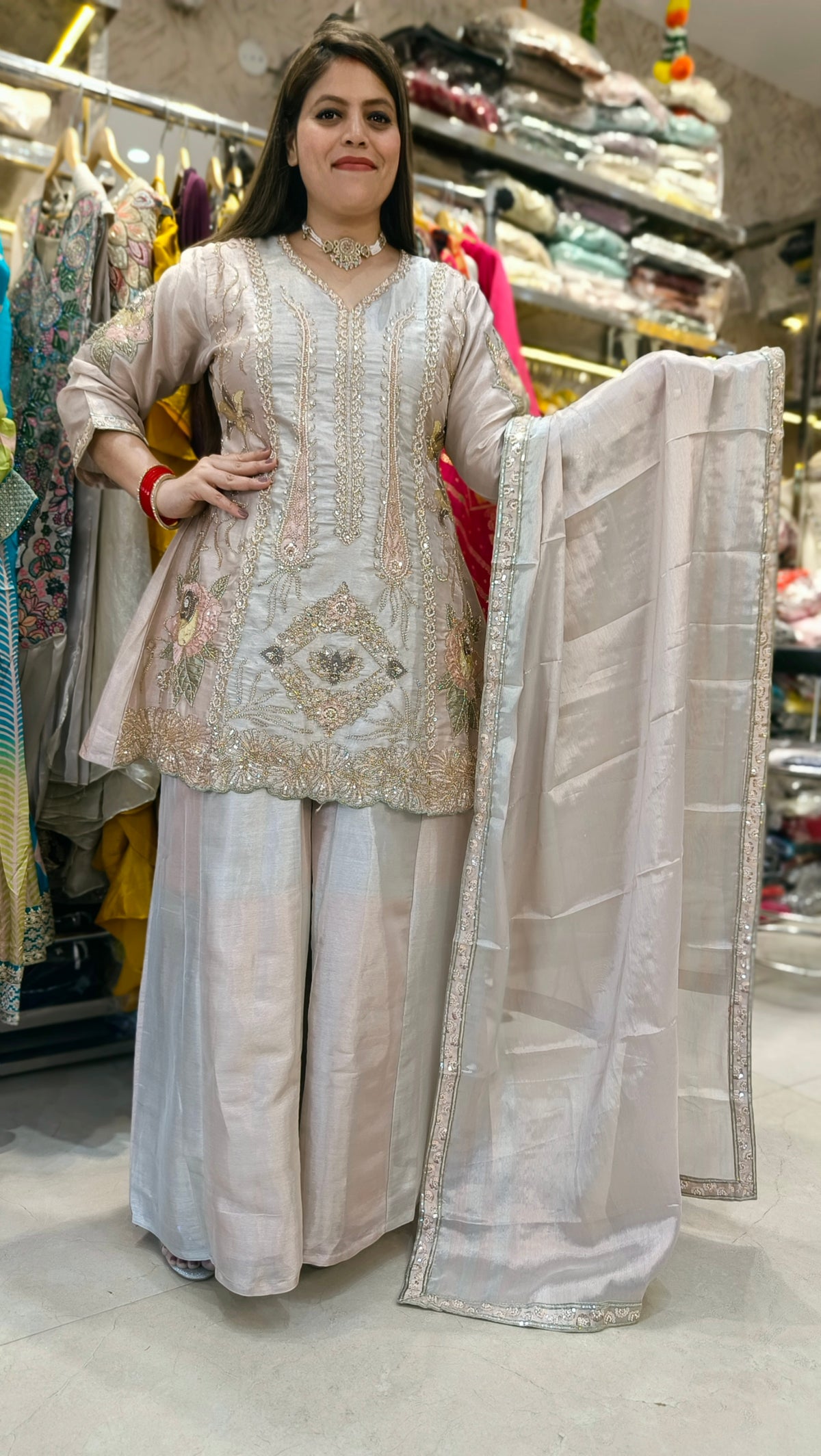 NUDE PINK WITH IVORY HAND WORK BEAUTIFUL DESIGN SUIT