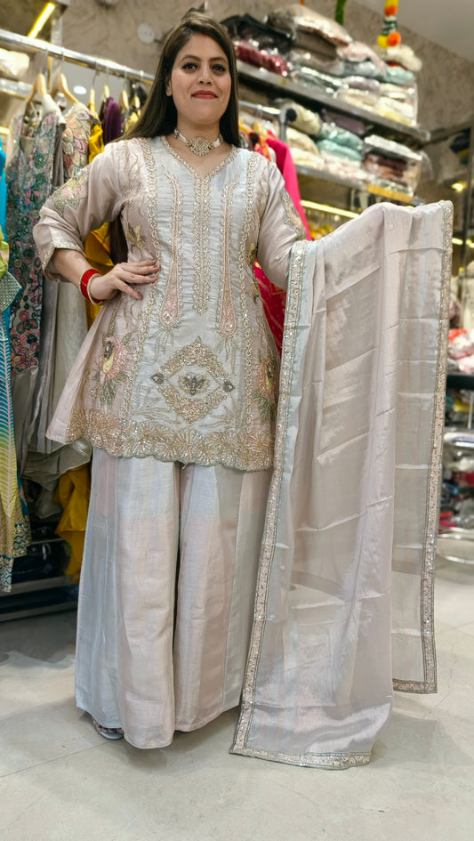 NUDE PINK WITH IVORY HAND WORK BEAUTIFUL DESIGN SUIT