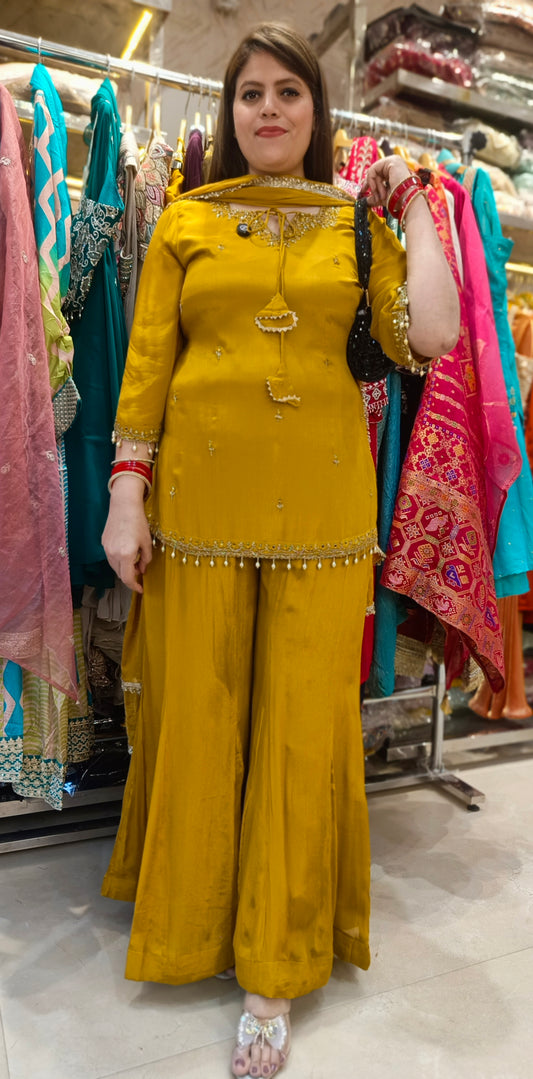 WEDDING WEAR NECK DESIGN SHORT SHIRT WITH BELL BOTTOM JAFFA