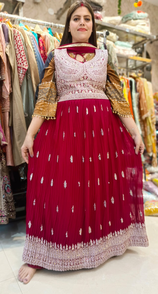 BEAUTIFUL SILVER HANDWORK FULL FLAIR GOWN