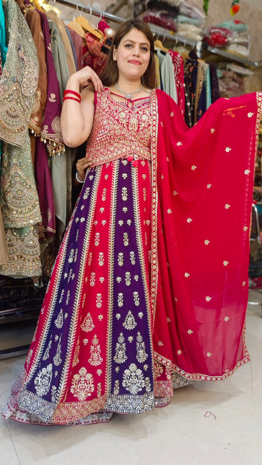 SIPPI AND MIRROR WORK DUAL LEHNGA IN GEORGET