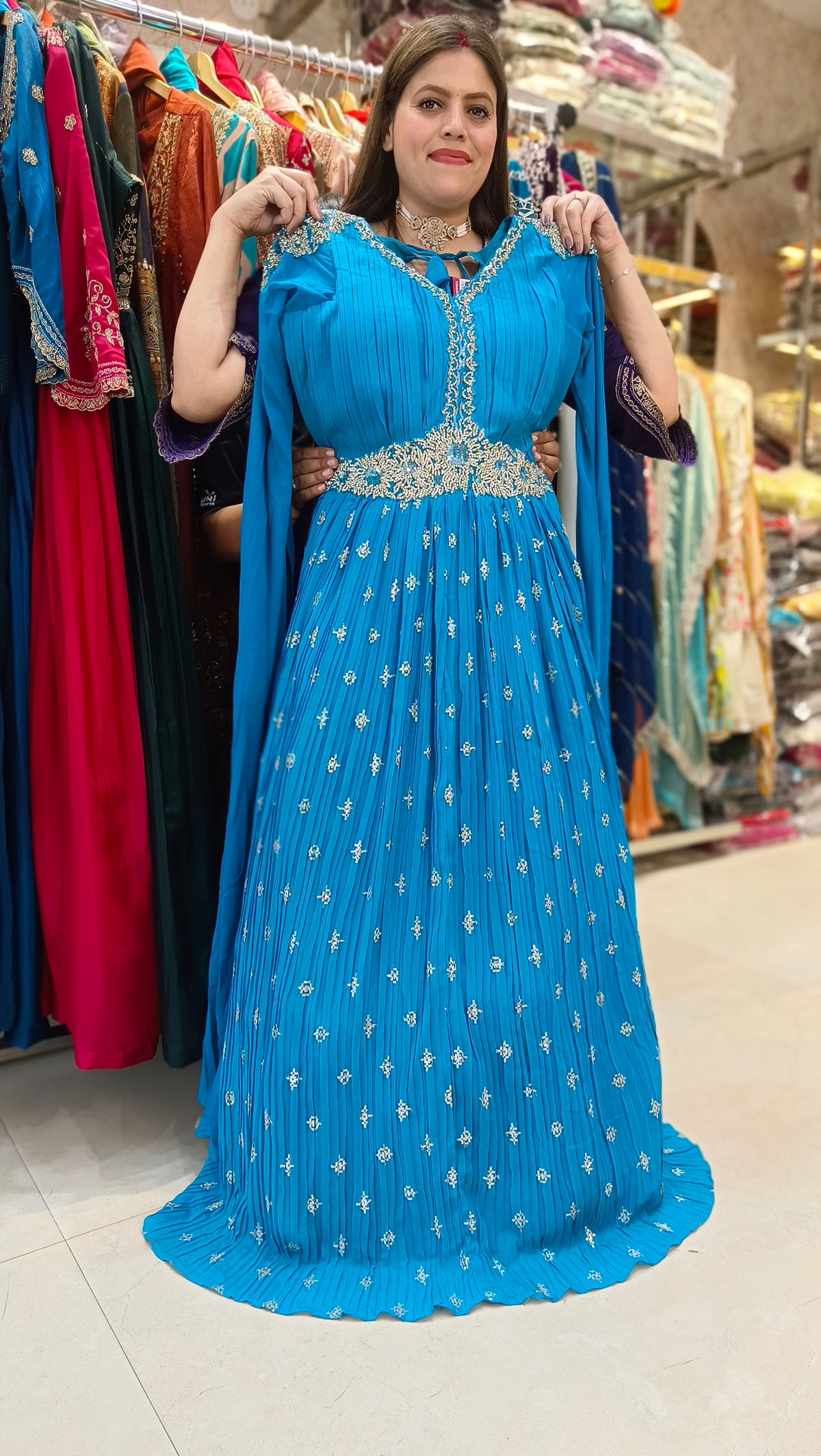 PARTY WEAR SLEEVS DESIGN BEAUTIFULL FULL FLAIR GOWN