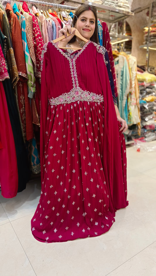 PARTY WEAR SLEEVS DESIGN BEAUTIFULL FULL FLAIR GOWN