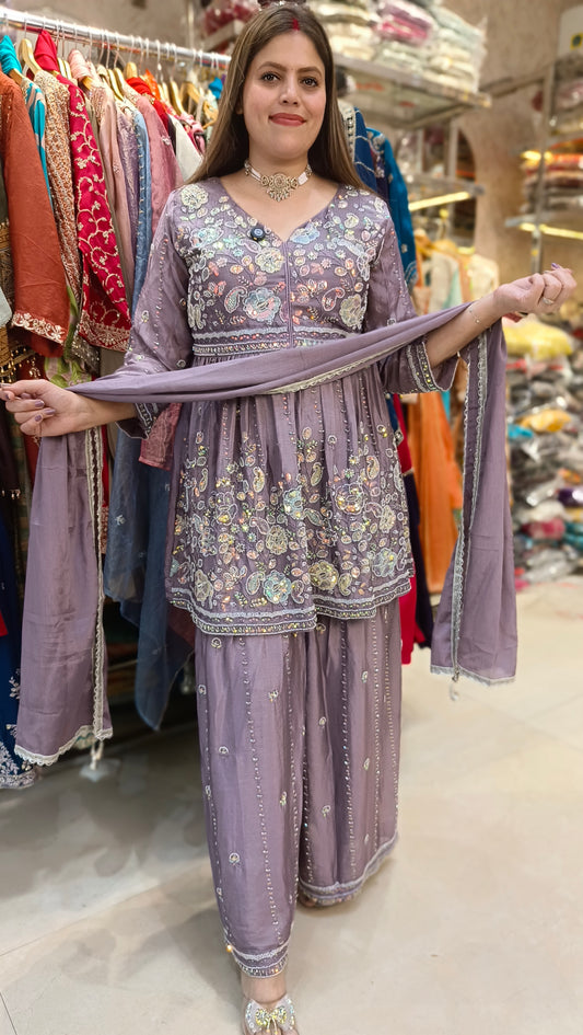PURE CHINON WEDING WEAR HANDWORK DESIGN PEMPLUM DESIGN WITH SHARAR