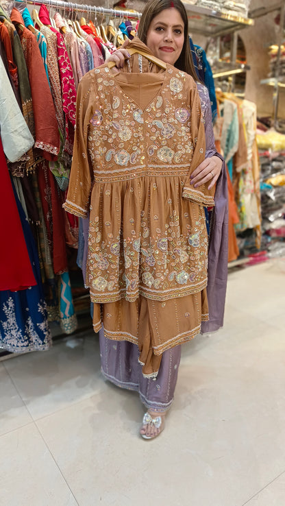 PURE CHINON WEDING WEAR HANDWORK DESIGN PEMPLUM DESIGN WITH SHARAR