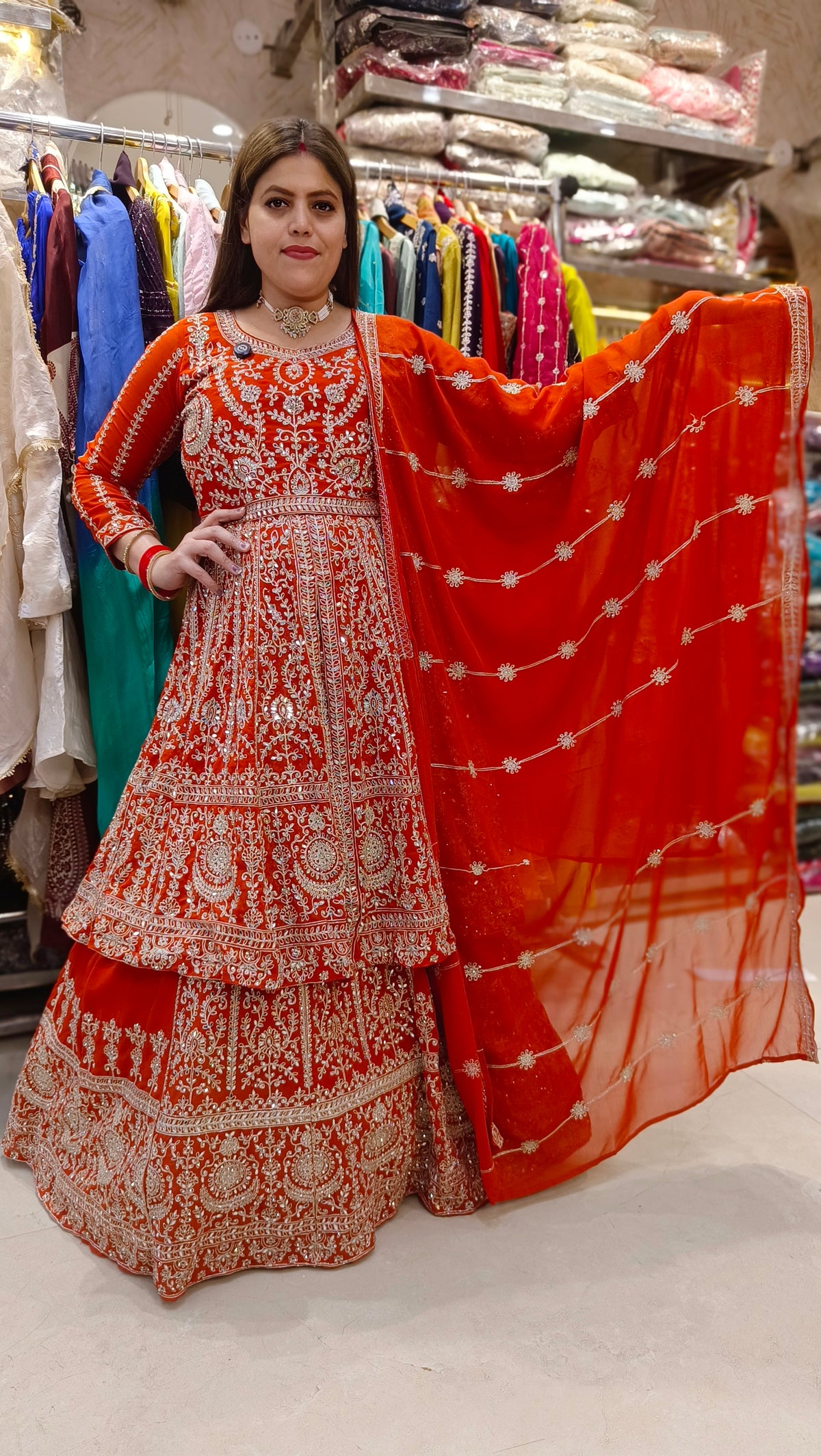ORIGNAL MIRROR WORK PEMPLUM FRONT CUT DESIGN LEHENGA