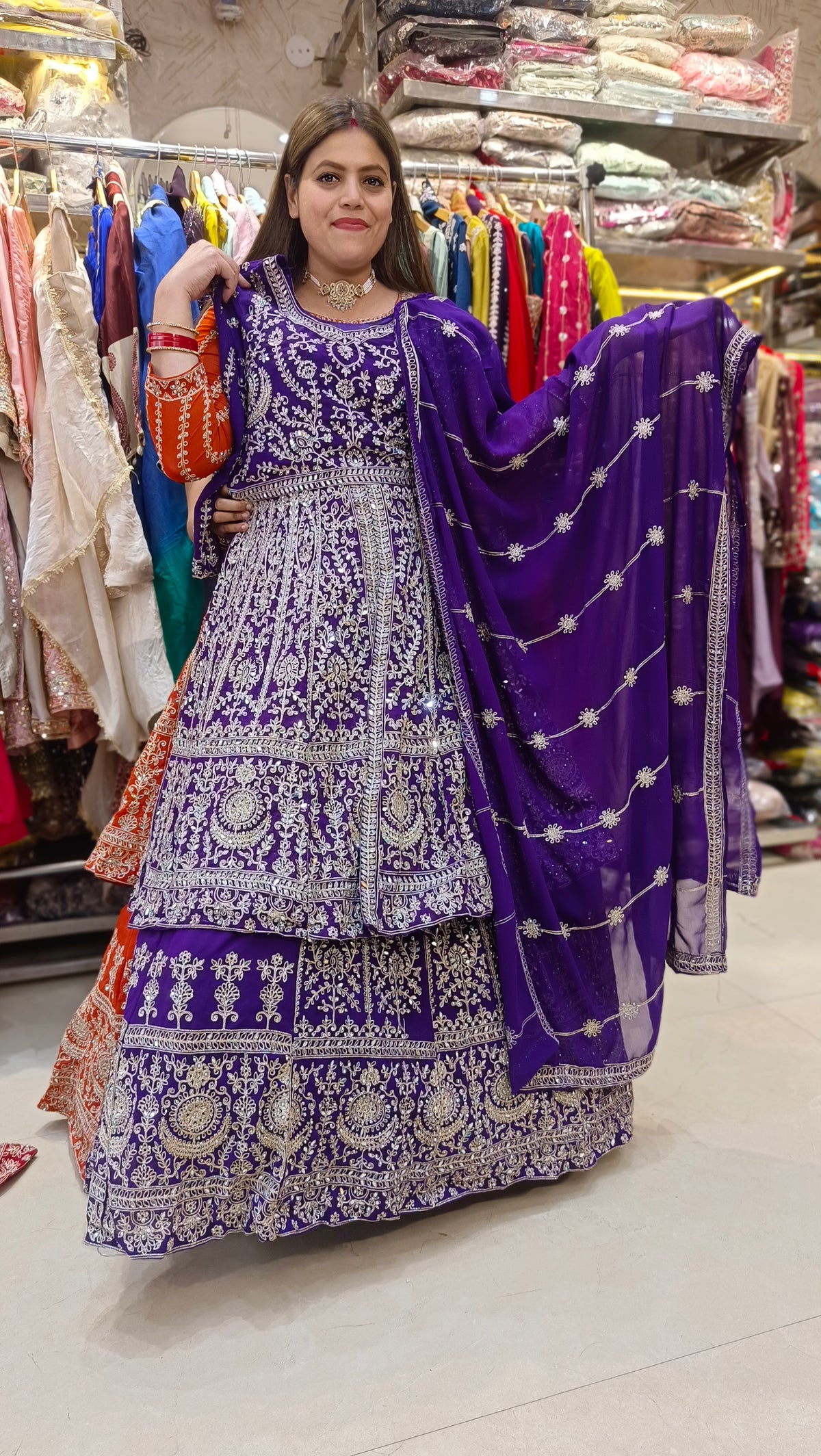 ORIGNAL MIRROR WORK PEMPLUM FRONT CUT DESIGN LEHENGA
