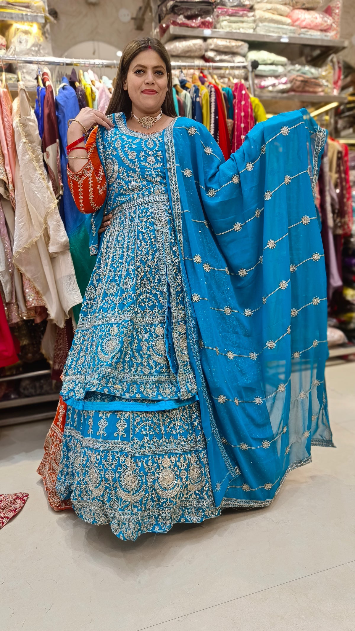 ORIGNAL MIRROR WORK PEMPLUM FRONT CUT DESIGN LEHENGA