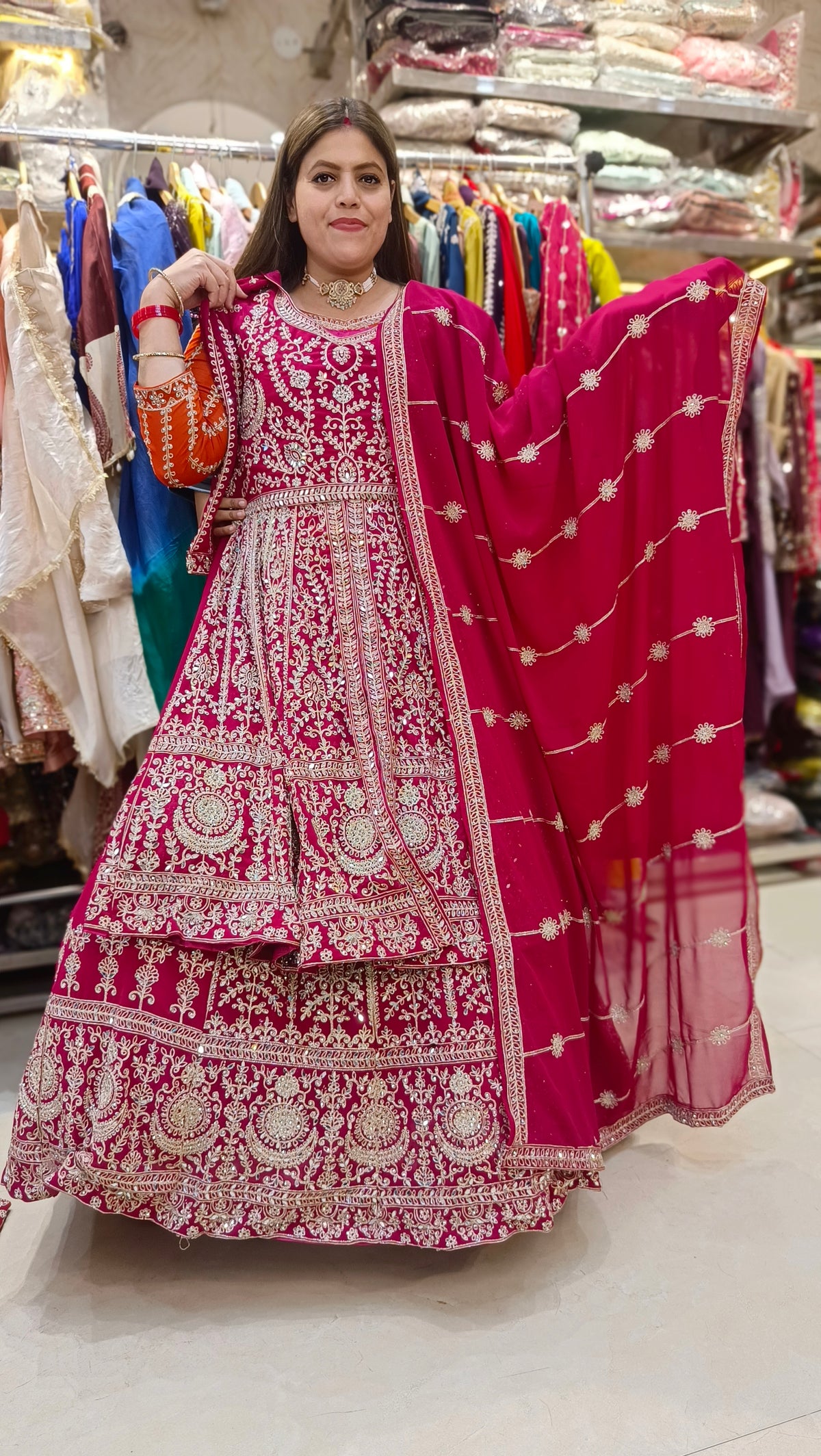 ORIGNAL MIRROR WORK PEMPLUM FRONT CUT DESIGN LEHENGA