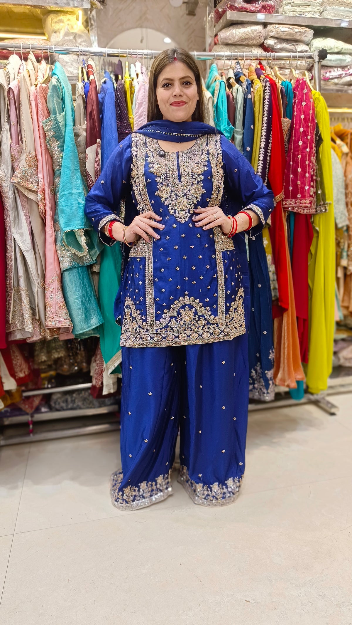PURE CHINON SILK NECK DESIGN HANDWORK JAFFA SUIT