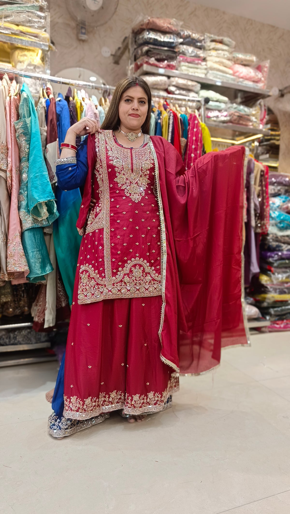 PURE CHINON SILK NECK DESIGN HANDWORK JAFFA SUIT