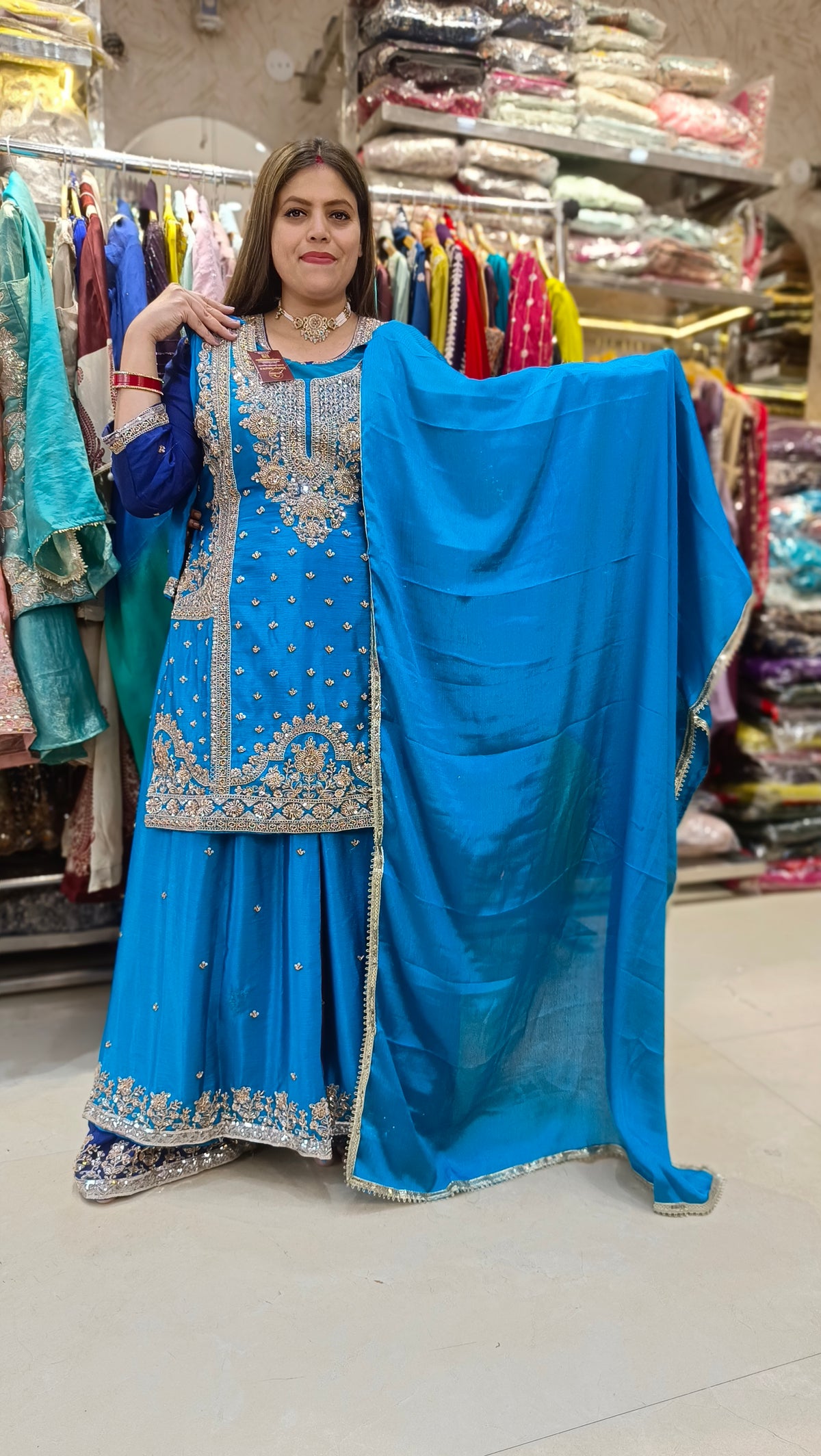 PURE CHINON SILK NECK DESIGN HANDWORK JAFFA SUIT