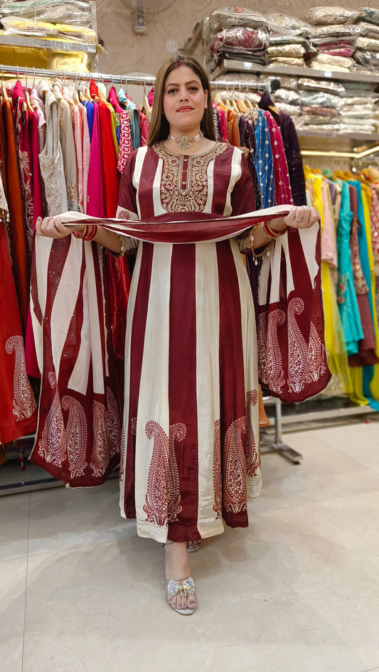 PURE CREPE ZEBRA DESIGN ANARKALI
