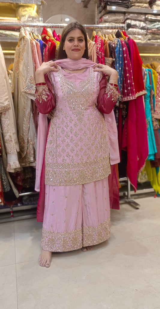 PURE SILK SILK PEARL WORK JAFFA SUIT