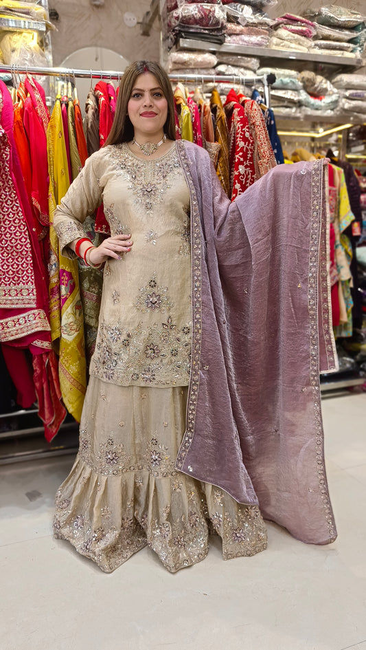 IVORY WITH GRAPE WINE FARSHI LEHENGA