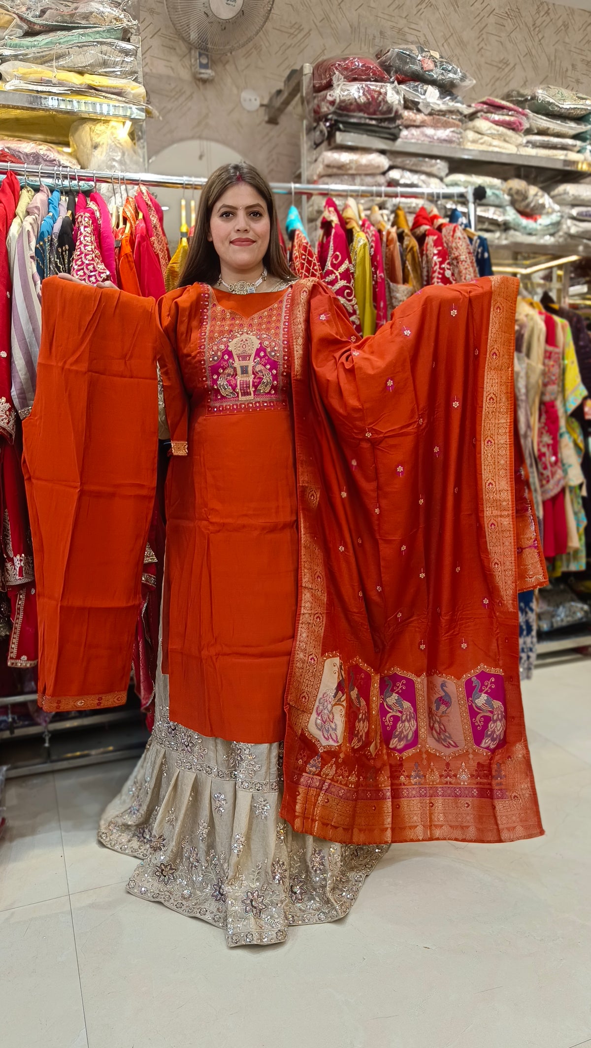RUST BANARSI DESIGN RAJASTHANI SUIT