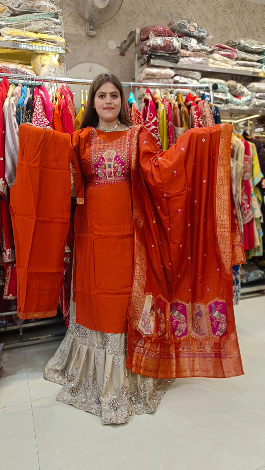 RUST BANARSI DESIGN RAJASTHANI SUIT