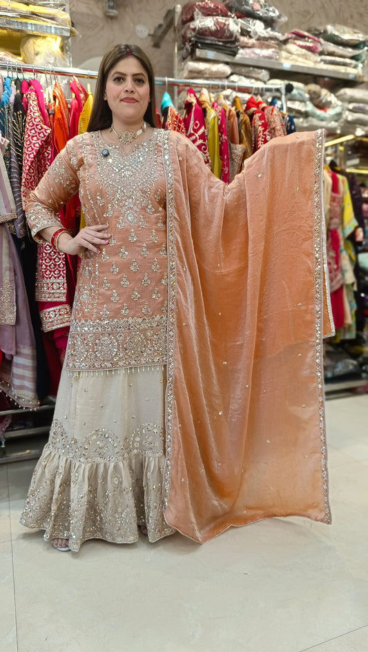 RUST WITH IVORY FARSHI LEHENGA
