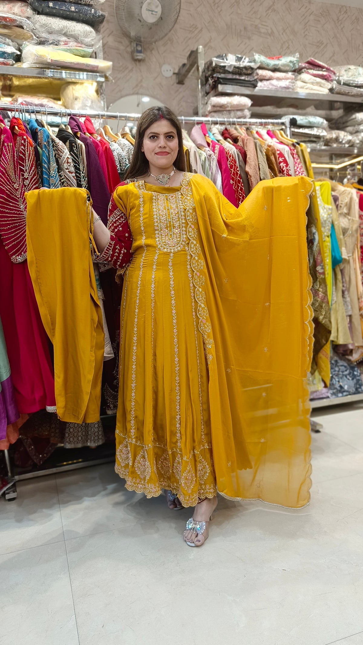 YELLOW EMBROIDED FULL FLAIR ANARKALI