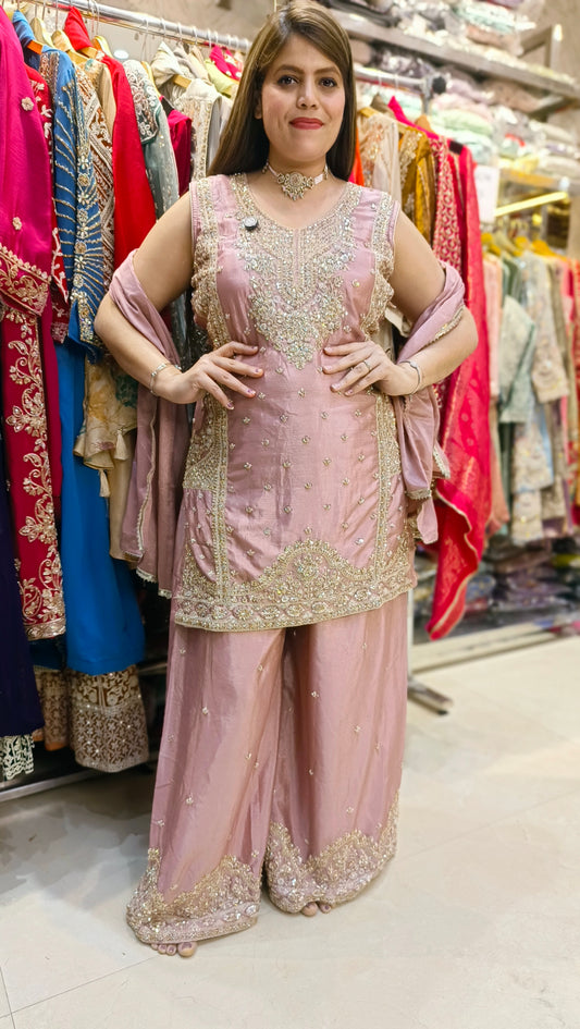 WEDDING WEAR FULL PEARL WORK PLAZZO SUIT