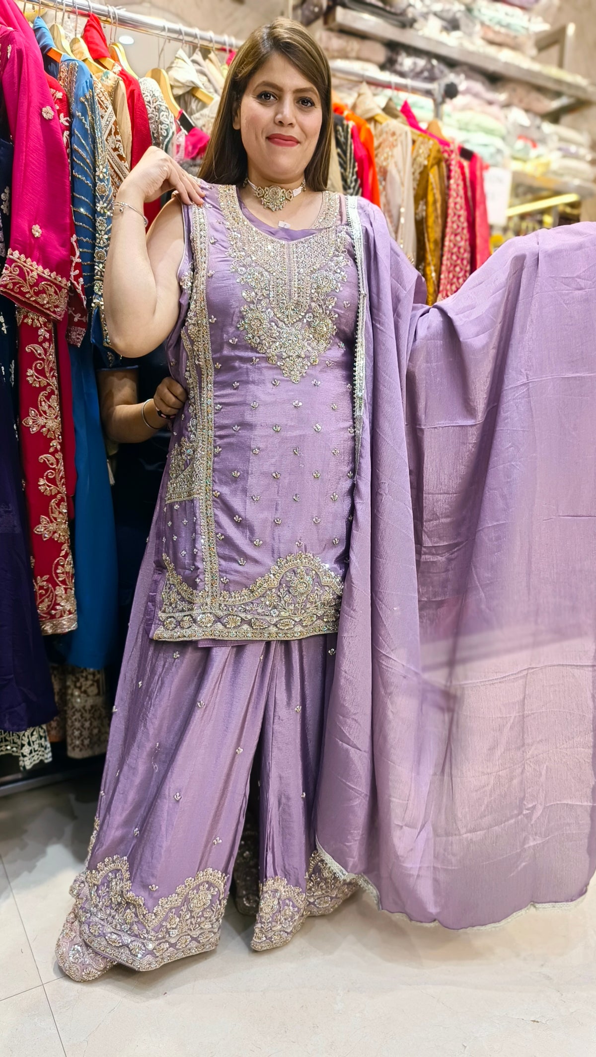 WEDDING WEAR FULL PEARL WORK PLAZZO SUIT