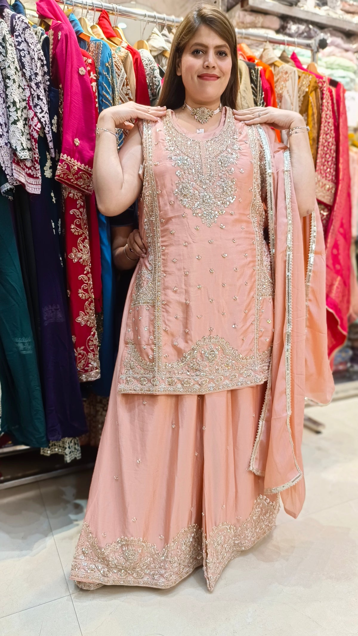 WEDDING WEAR FULL PEARL WORK PLAZZO SUIT