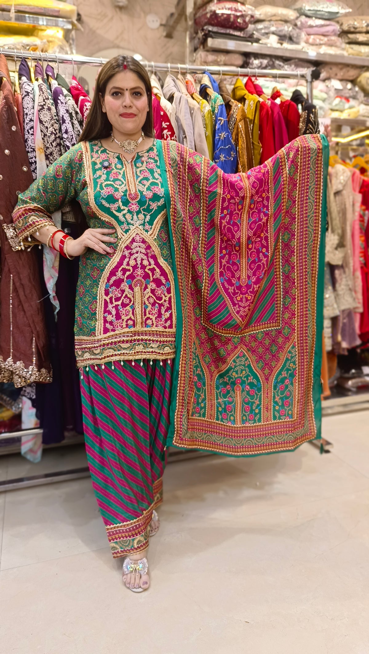 PURE CREPE GOTA PATTI WORK FARSHI SALWAR SUIT